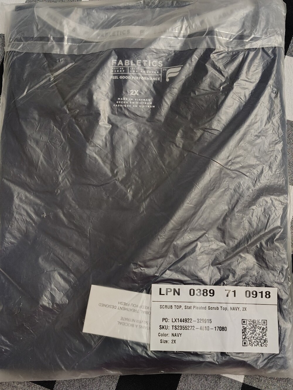 Fabletics Stat Pleated Scrub Top Navy 2X